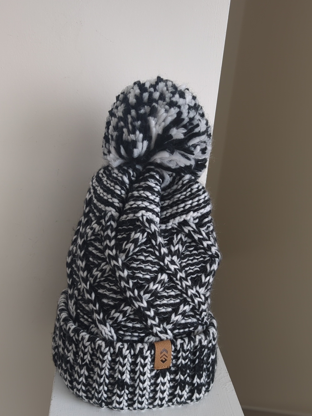 Kids Black & White Pom Beanie Knit Hat